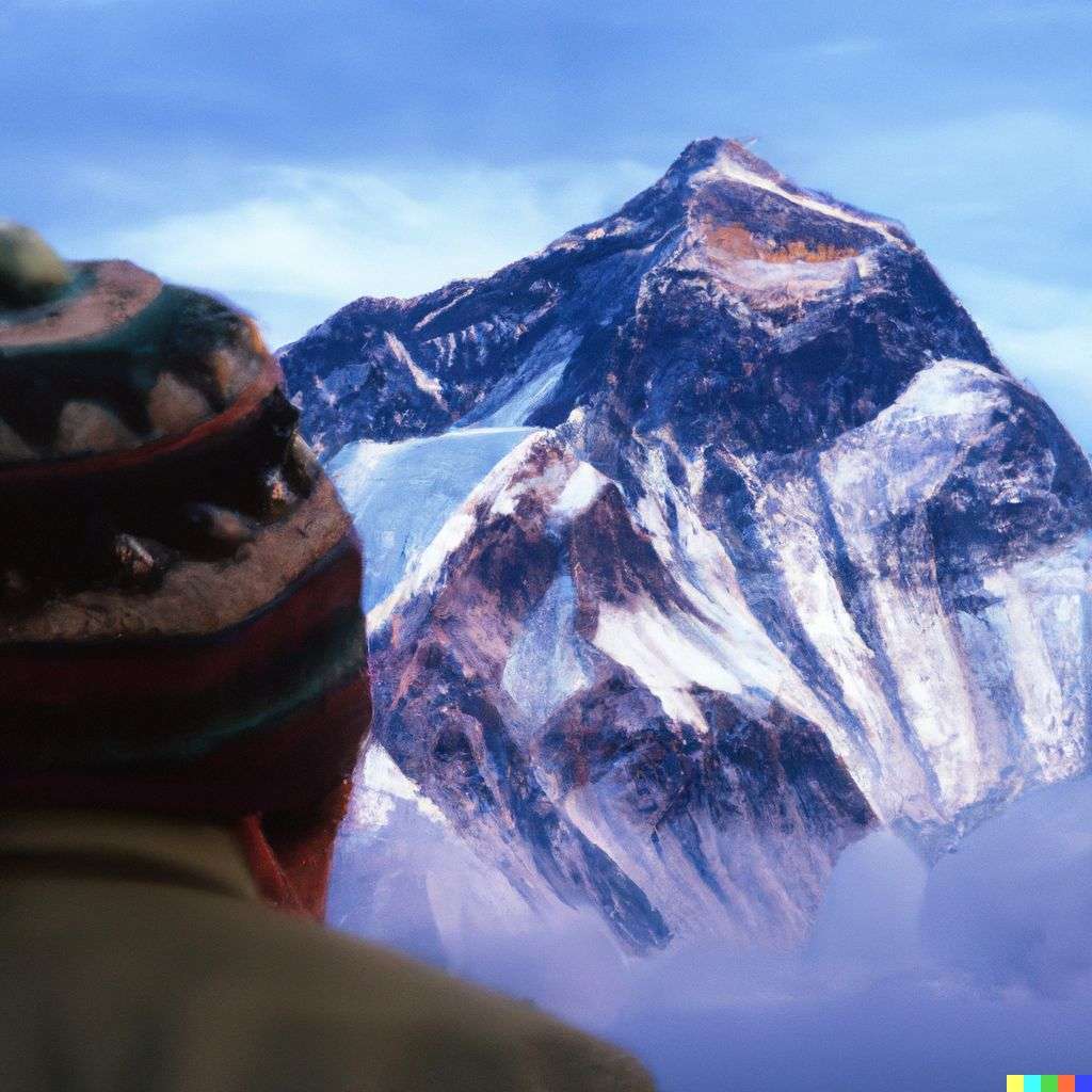 someone gazing at Mount Everest, photograph taken by Steve McCurry